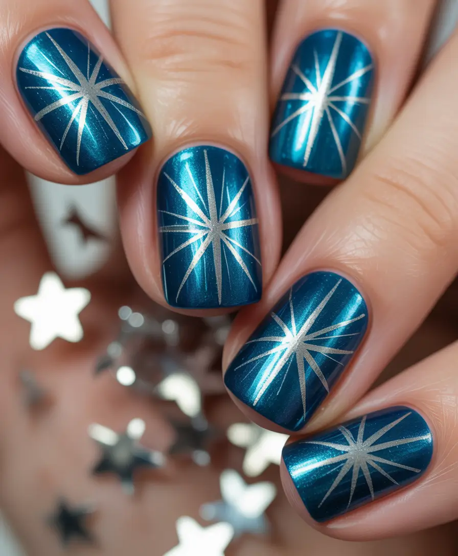 Christmas Nail Art 2025 Blue Starlight Glow