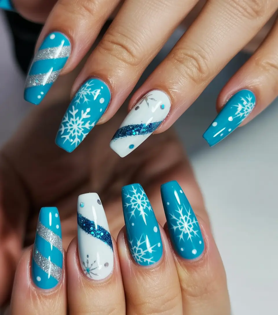Christmas Nail Art 2025 Blue Winter Wonderland