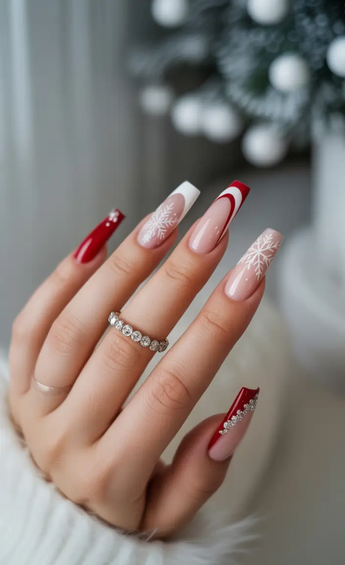 Christmas Nail Art 2025 Snowflake Swirls and Candy Stripes