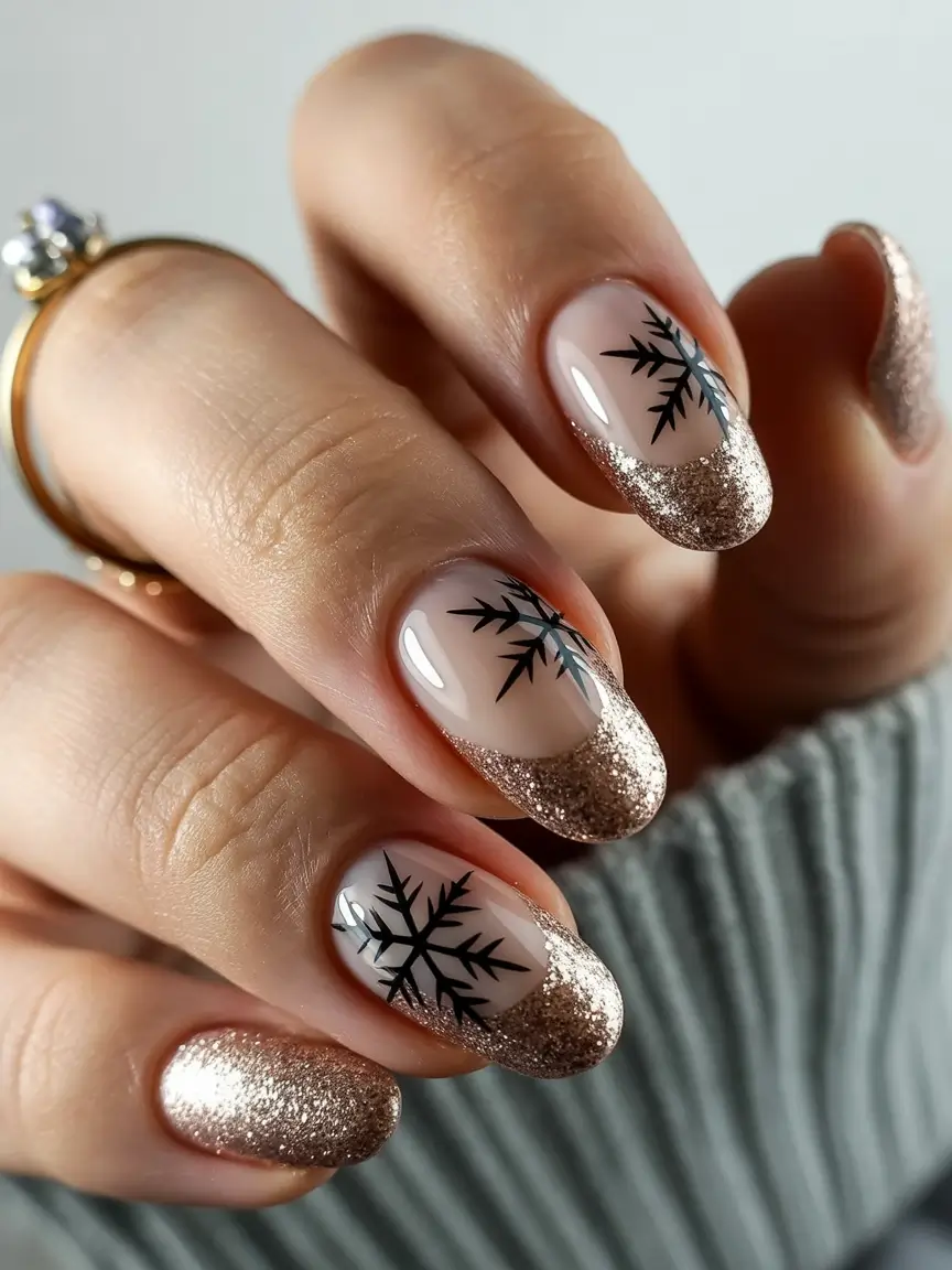 Christmas Nail Color Trends 2025 Golden Frost French