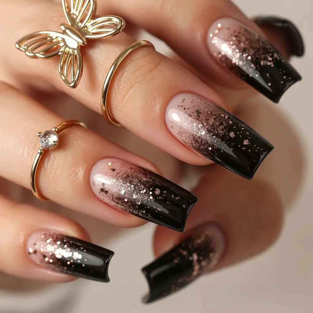 Christmas Nail Color Trends 2025 Black Mocha Spark