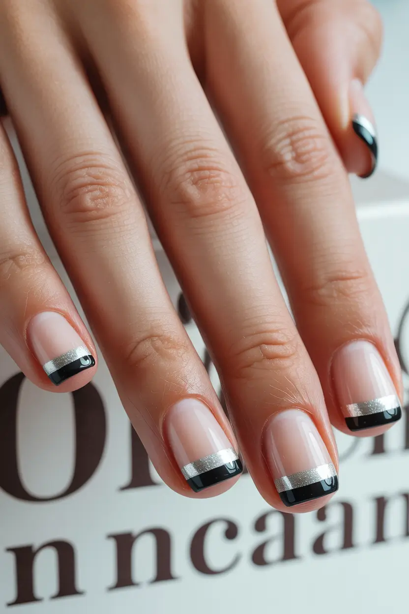Christmas Nail Color Trends 2025 Midnight Silver Tips