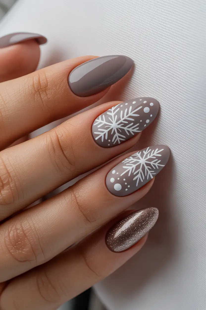 Christmas Nail Color Trends 2025 Matte Cocoa Snowflakes