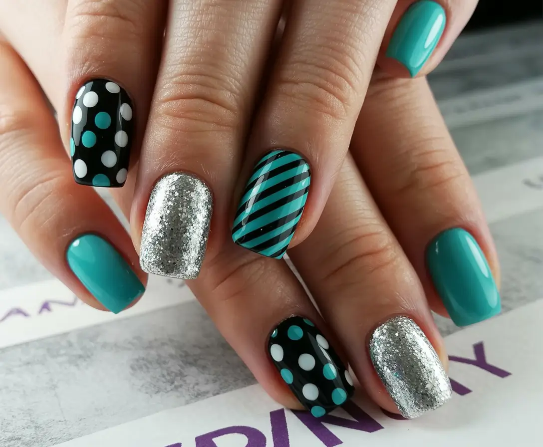 Christmas Nail Color Trends 2025 Minty Polka Glam