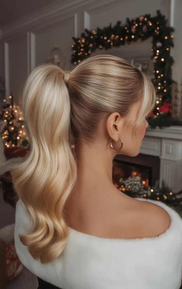 Christmas Party Hairstyles Trends 2025 Golden High Ponytail