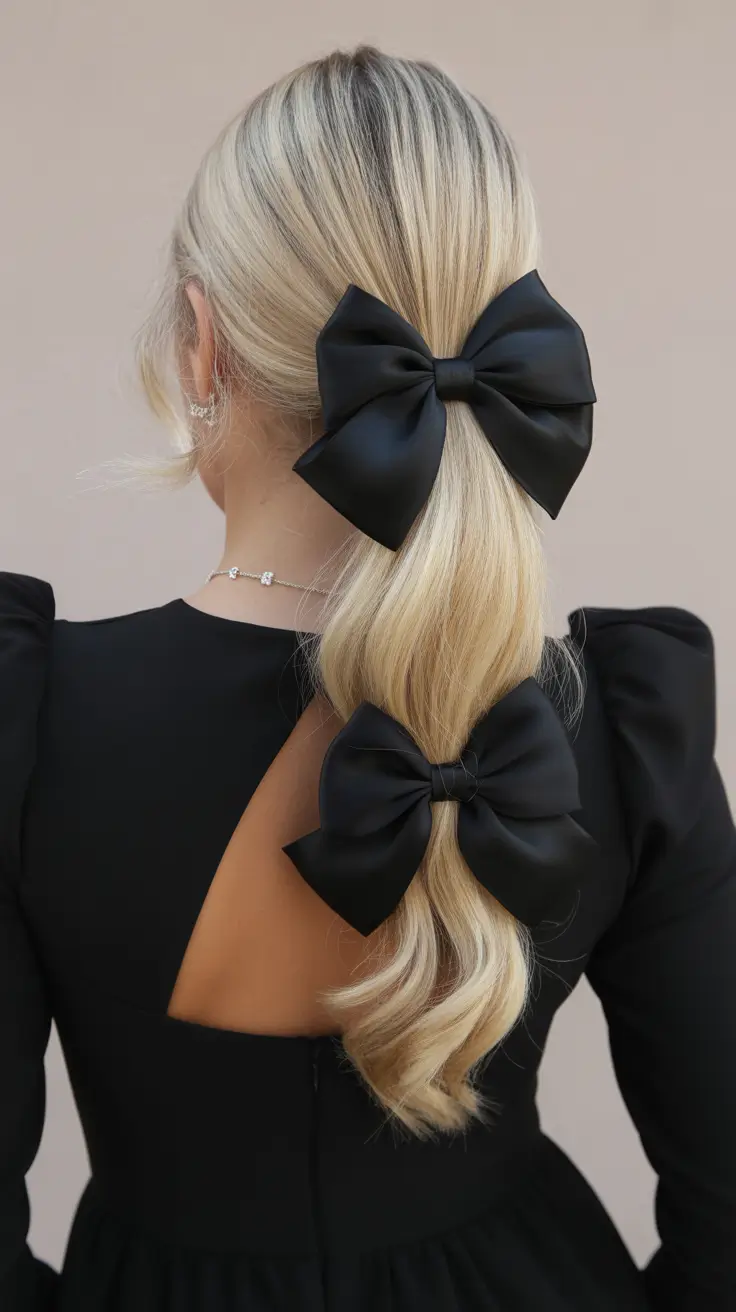 Christmas Party Hairstyles Trends 2025 Double Bow Ponytail