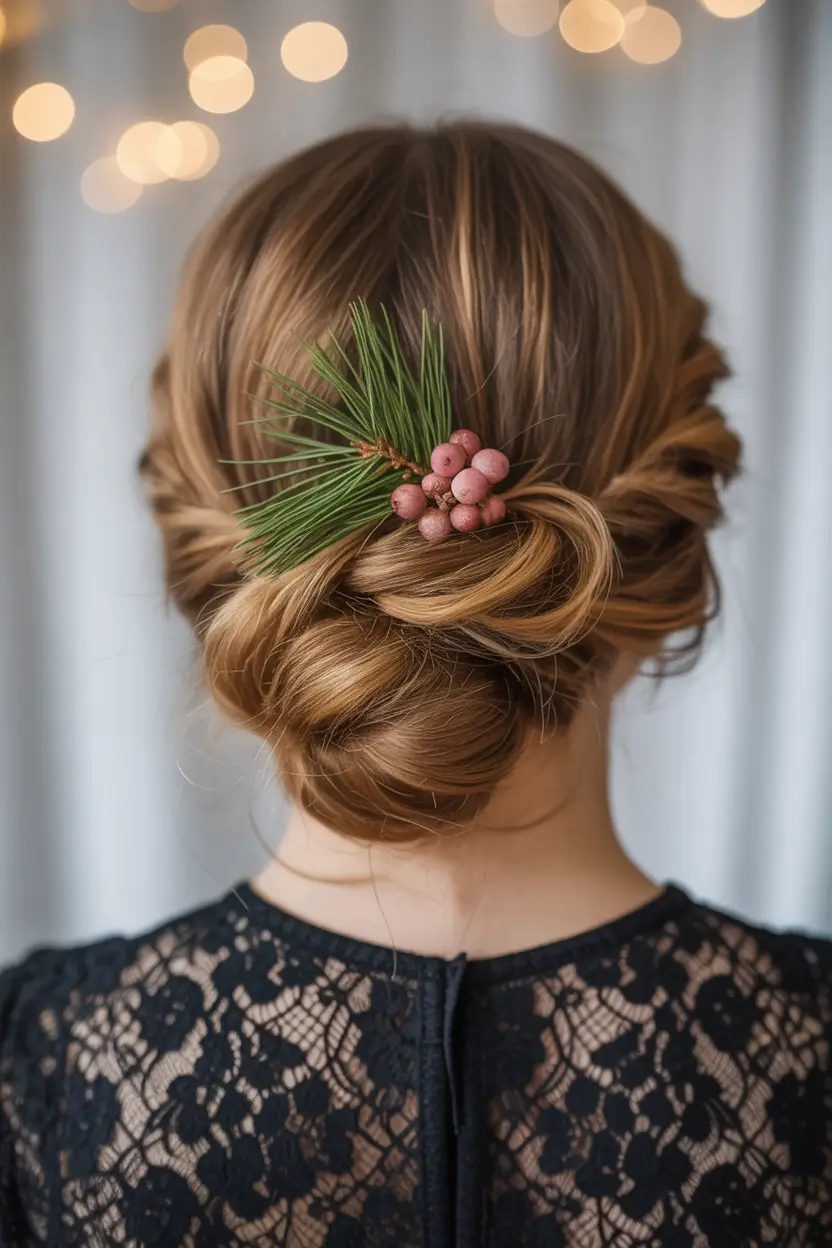 Christmas Party Hairstyles Trends 2025 Rustic Pine Low Bun