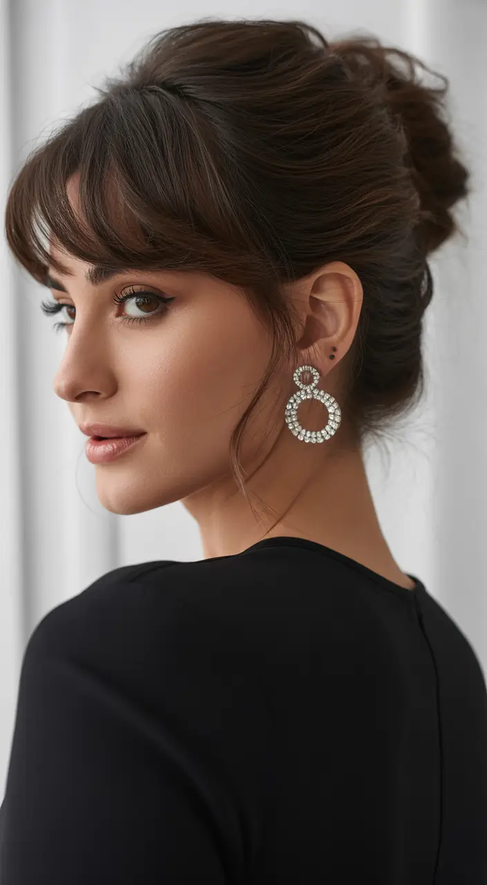 Christmas Party Hairstyles Trends 2025 Textured Bun Curtain Bangs