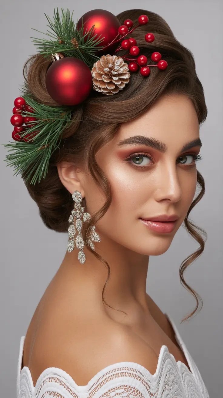 Christmas Party Hairstyles Trends 2025 Festive Updo Ornaments