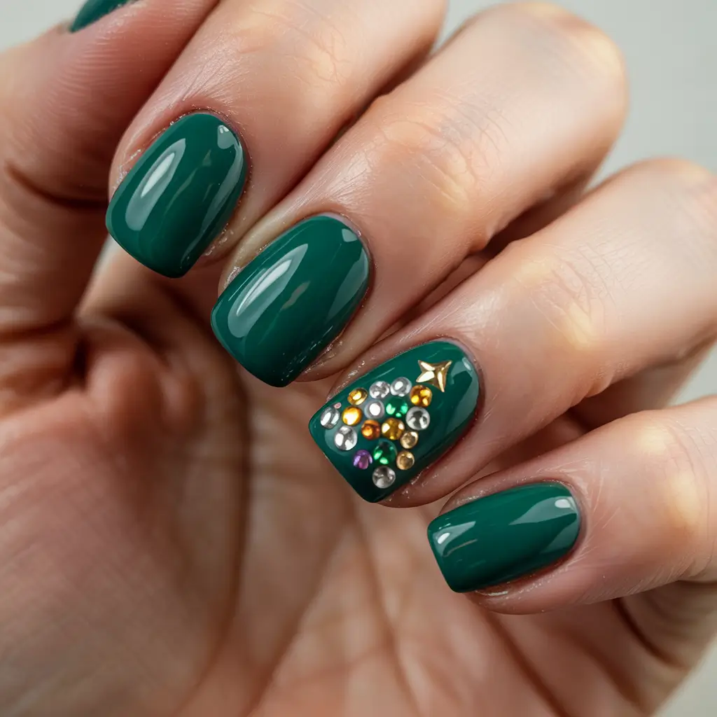 Christmas Tree Nails 2025 Emerald Christmas Tree Elegance