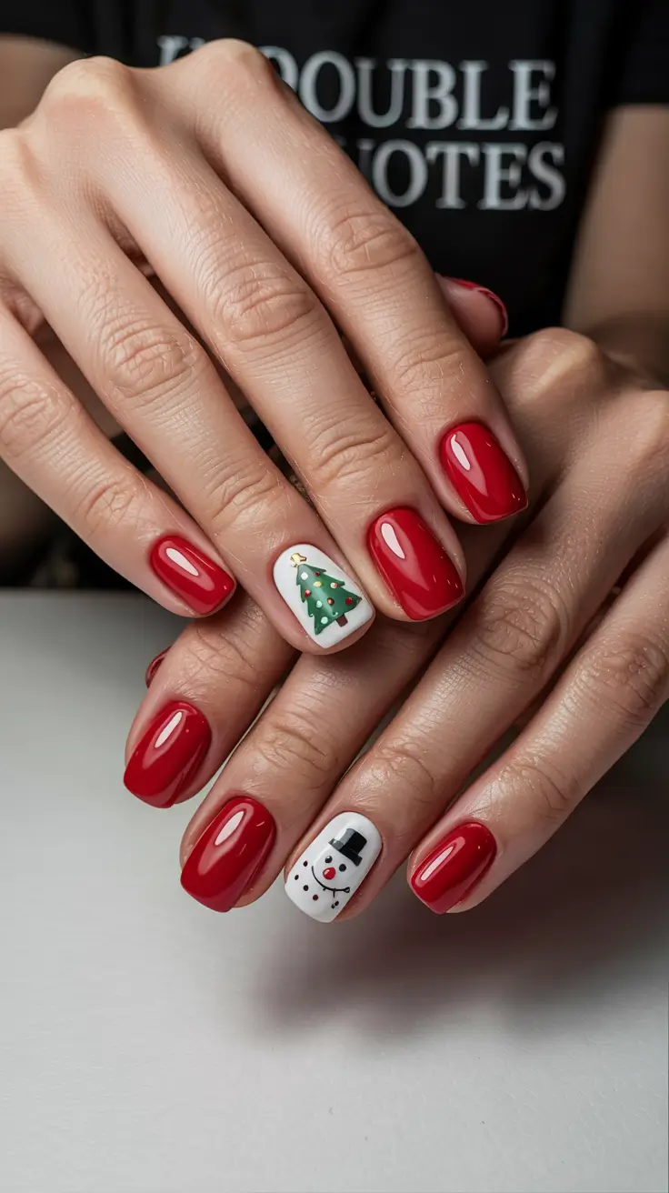 Christmas Tree Nails 2025 Red Magic and Frosty Friends