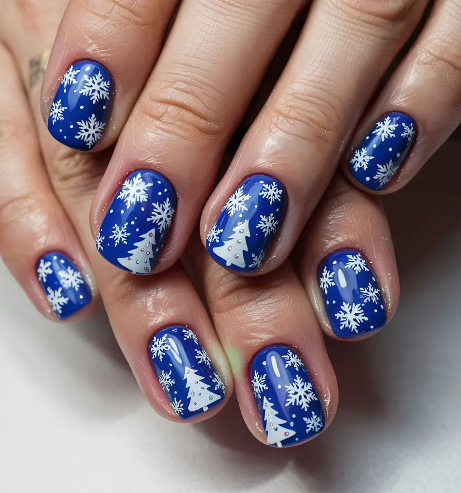 Christmas Tree Nails 2025 Blue Wonderland