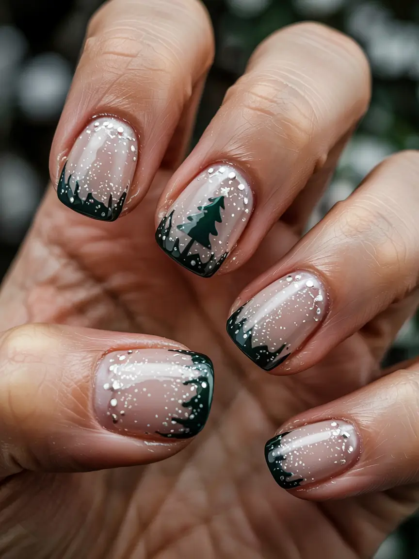 Christmas Tree Nails 2025 Frosted Pine French
