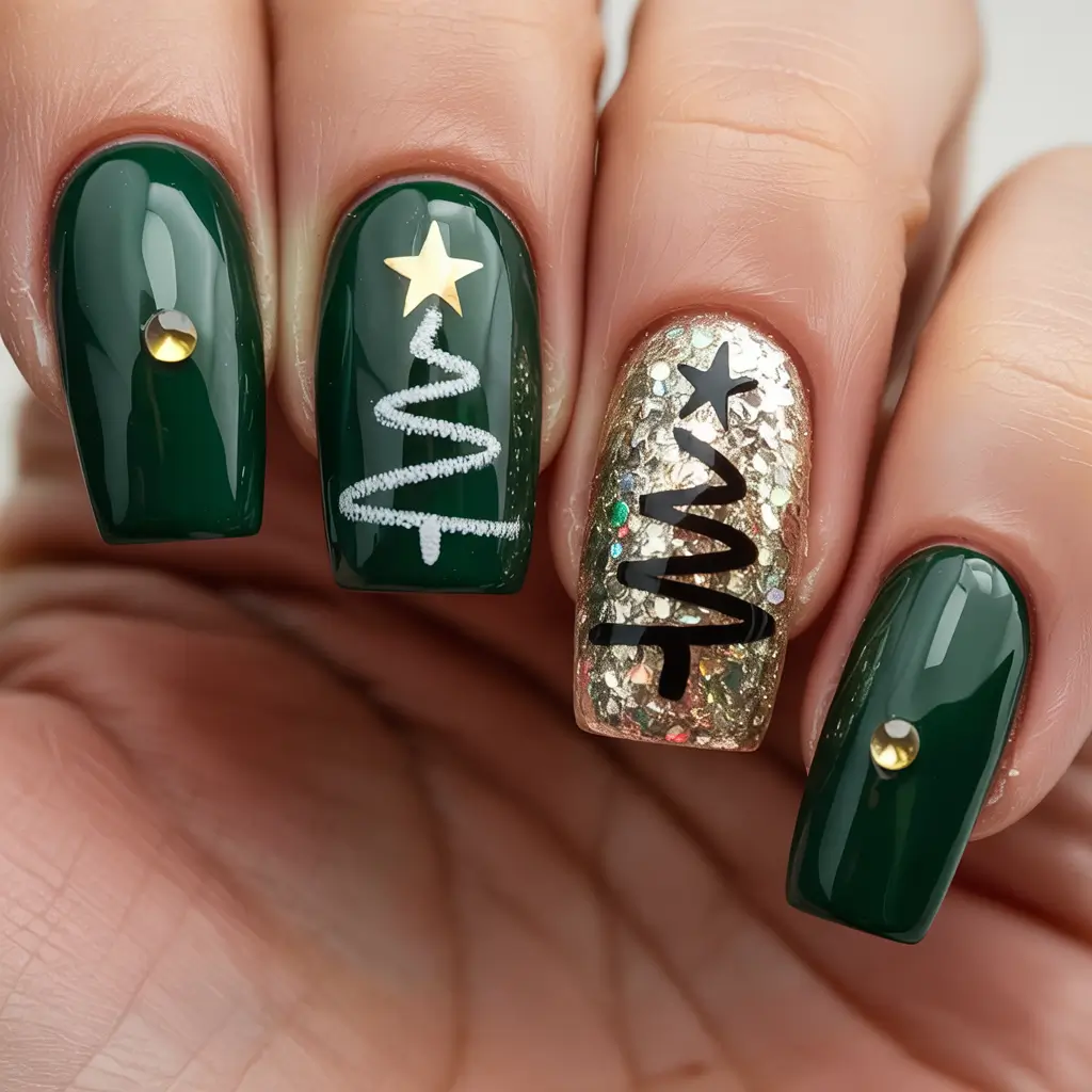 Christmas Tree Nails 2025 Golden Luxe Trees