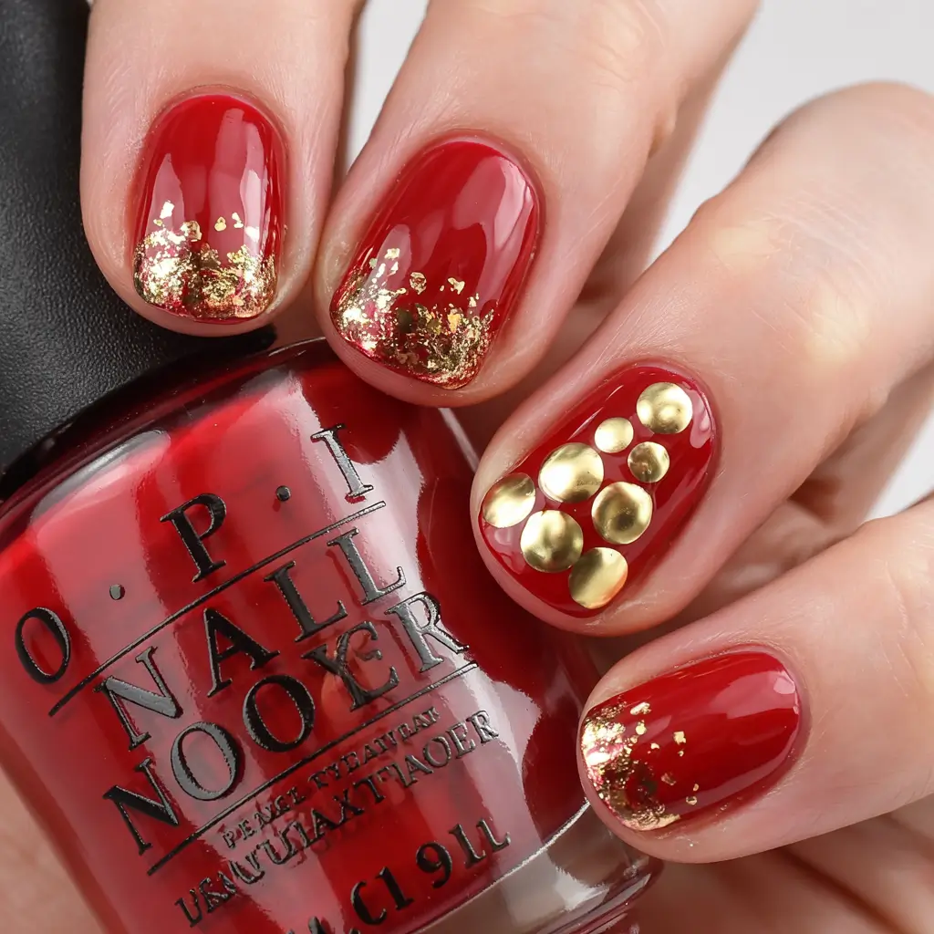 Christmas Tree Nails 2025 Red and Gold Festive Shine