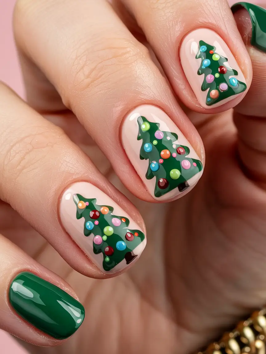 Christmas Tree Nails 2025 Playful Ornament Trees