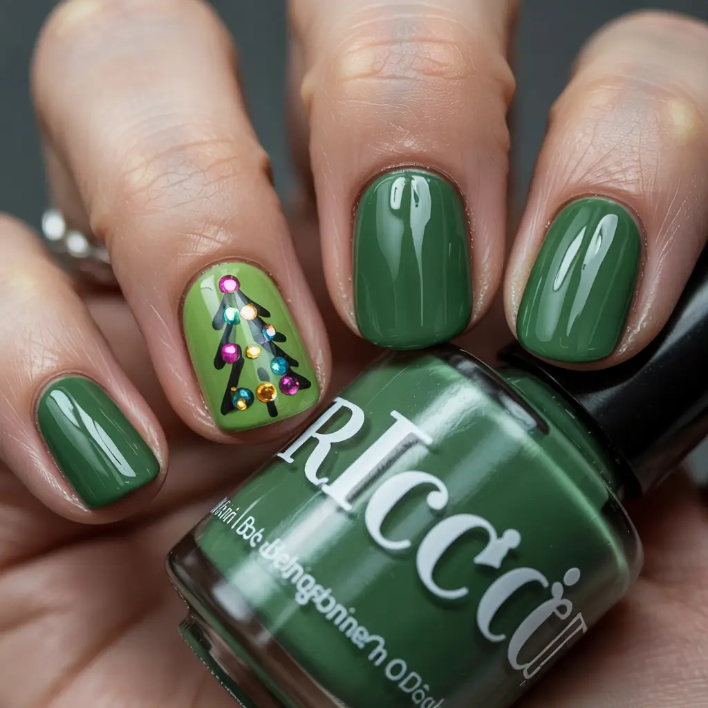 Christmas Tree Nails 2025 Classic Green Tree Accent