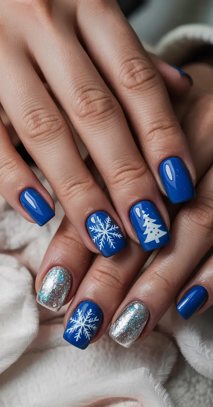 Christmas Tree Nails 2025 Blue Frost Sparkle
