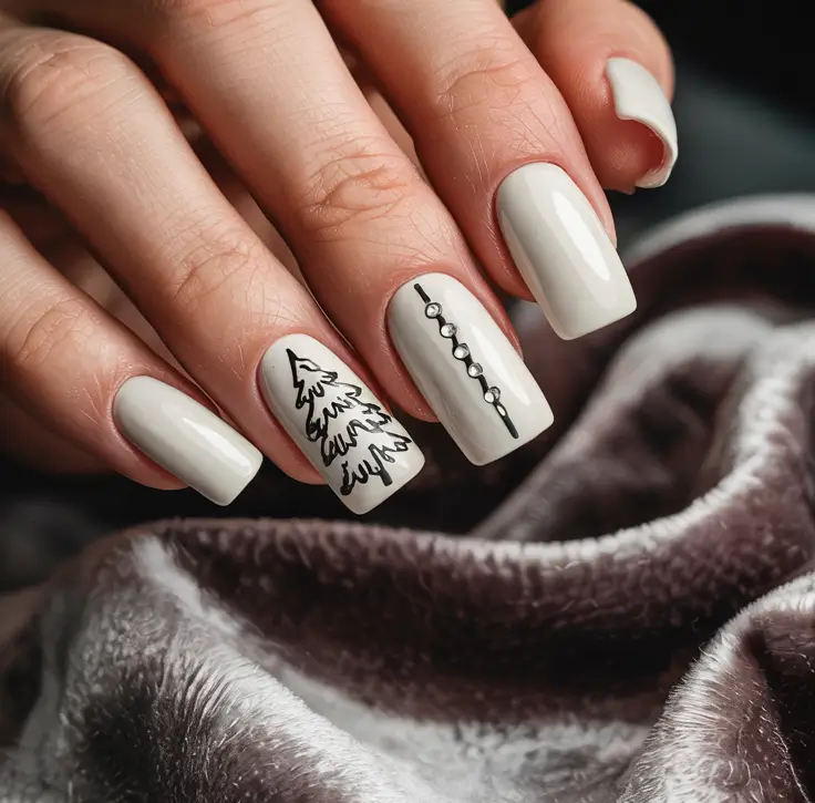 Christmas Tree Nails 2025 Minimalist White Lines