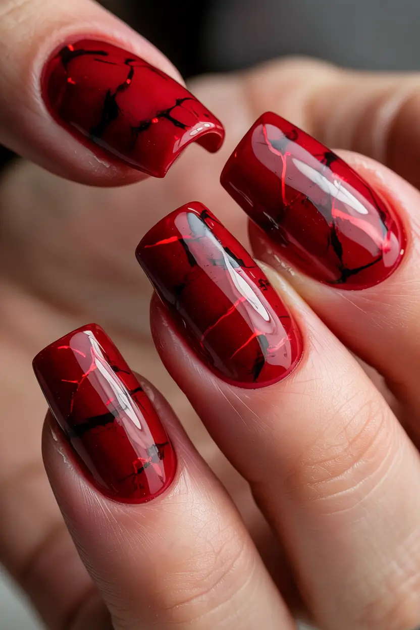 classy winter nails ideas 2025 2026 Velvet Ruby Marble