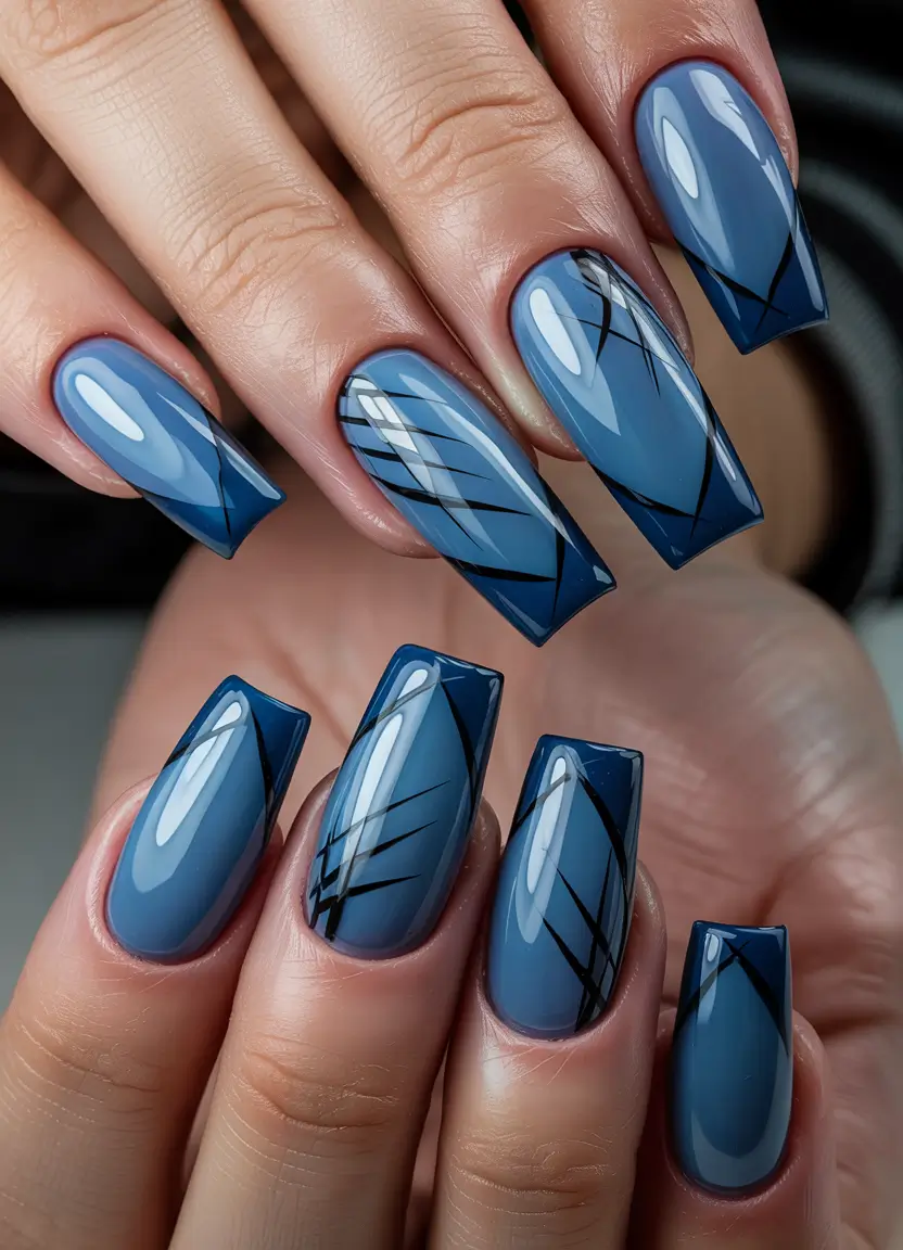 classy winter nails ideas 2025 2026 Midnight Geometry