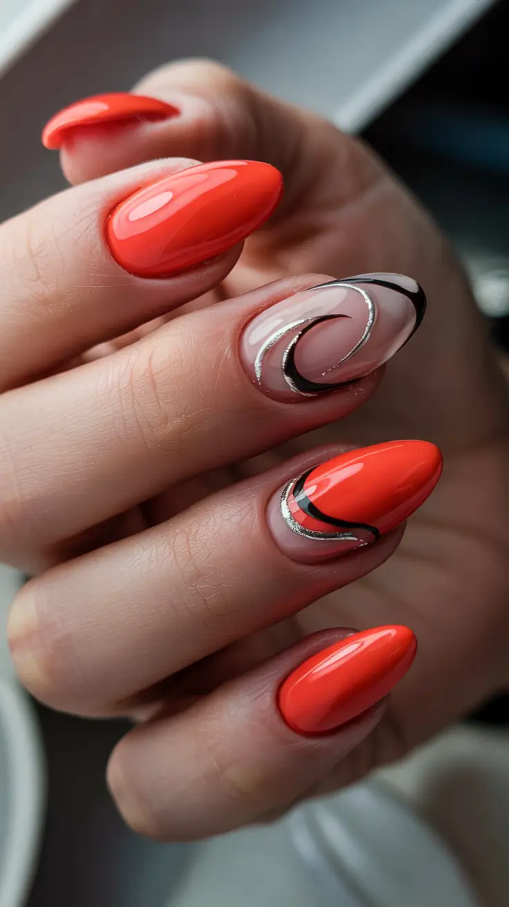 classy winter nails ideas 2025 2026 Tangerine Swirl