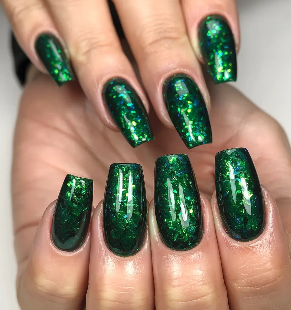 classy winter nails ideas 2025 2026 Emerald Ice Shards