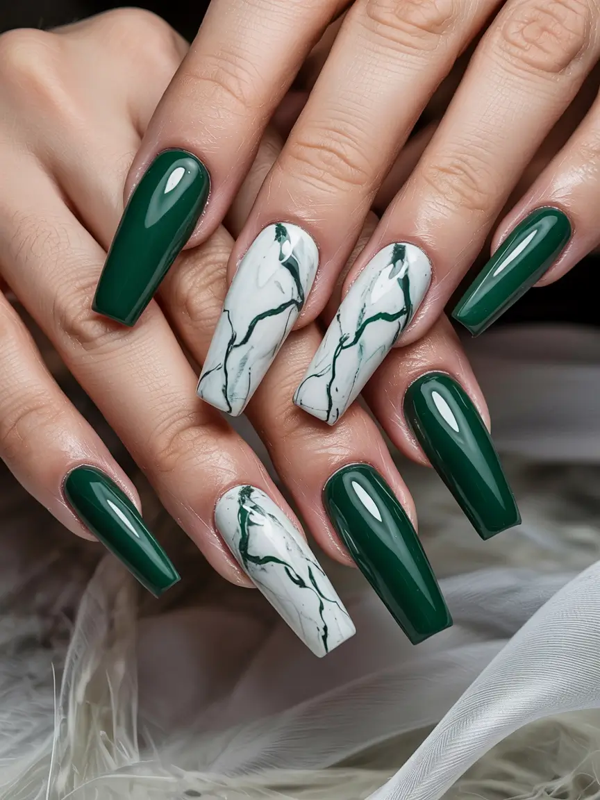 classy winter nails ideas 2025 2026 Marble Forest Dream