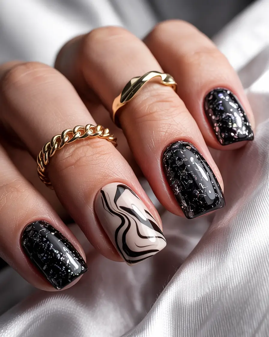 classy winter nails ideas 2025 2026 Midnight Marble Luxe
