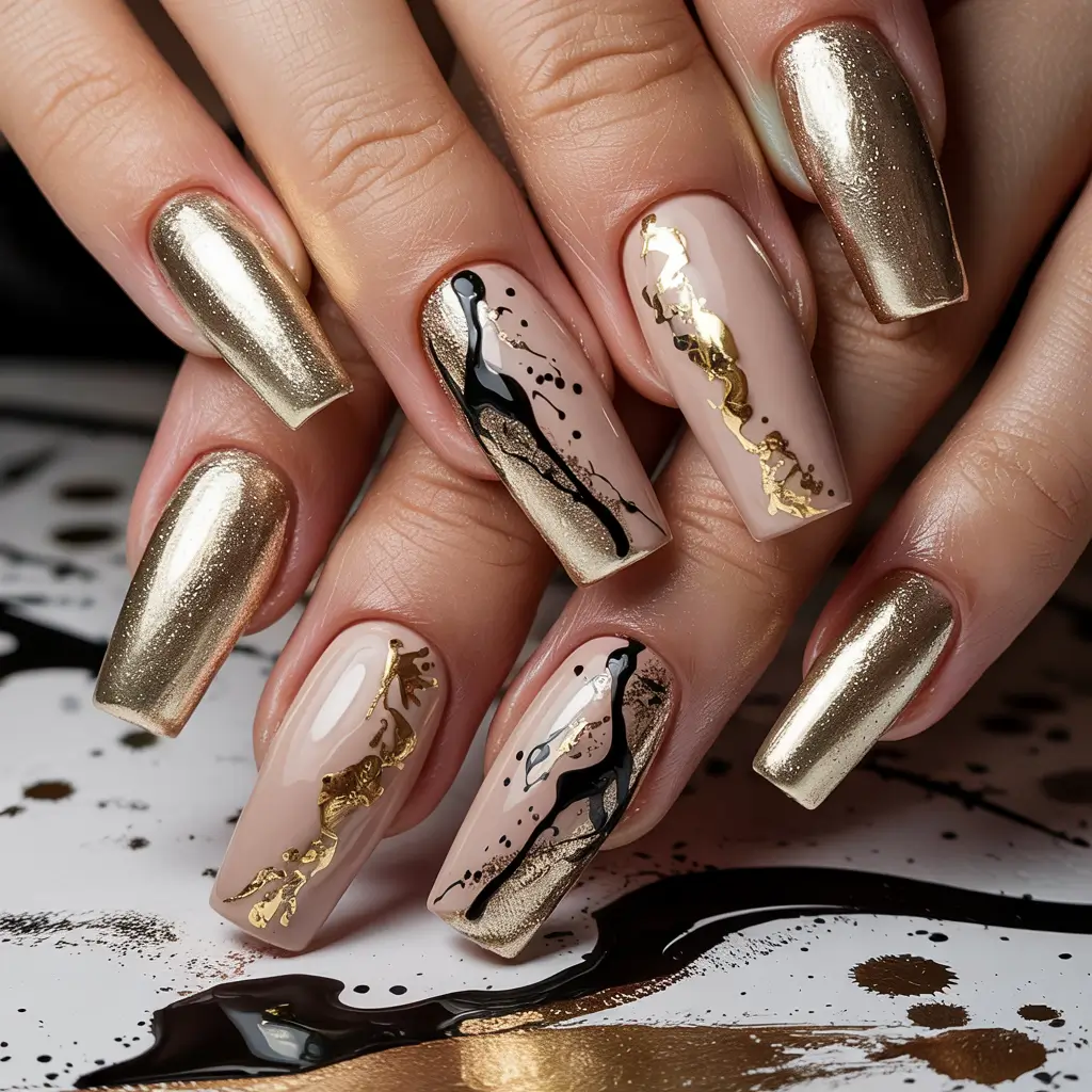 classy winter nails ideas 2025 2026 Golden Flow