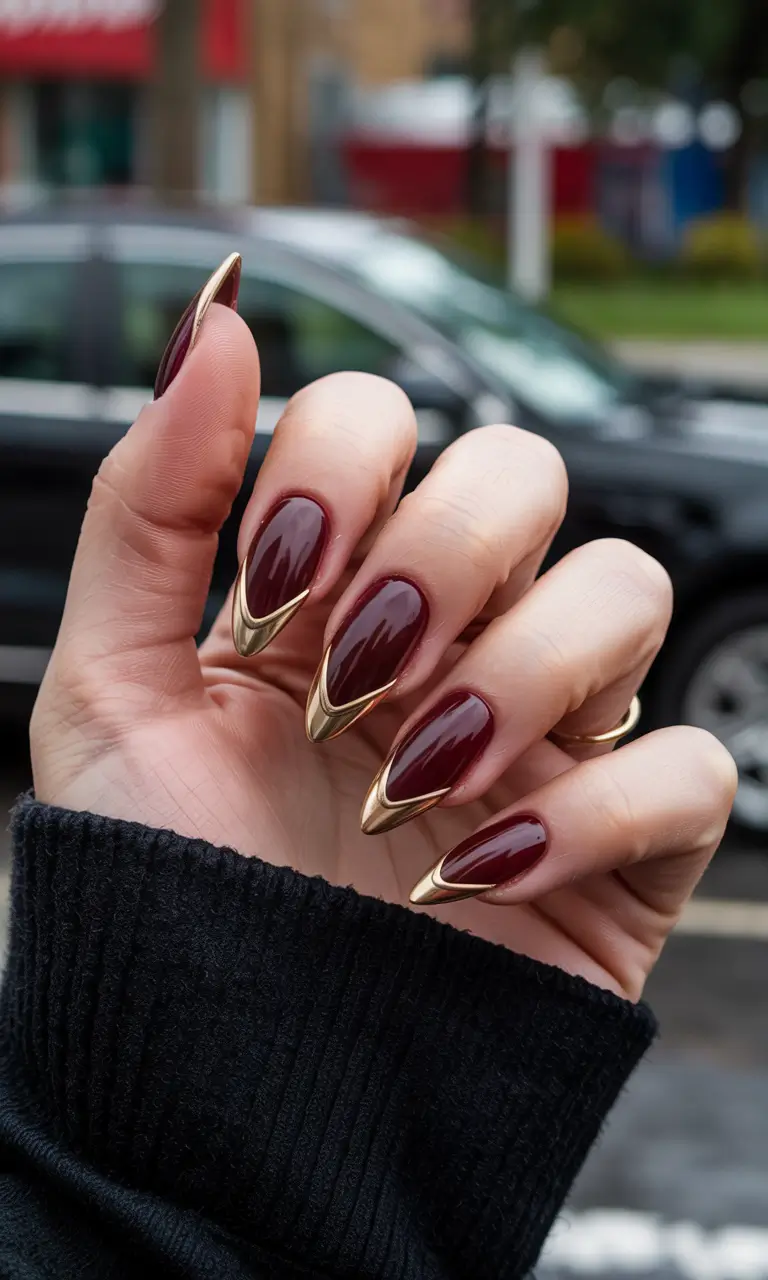 classy winter nails ideas 2025 2026 Wine Chrome Accents