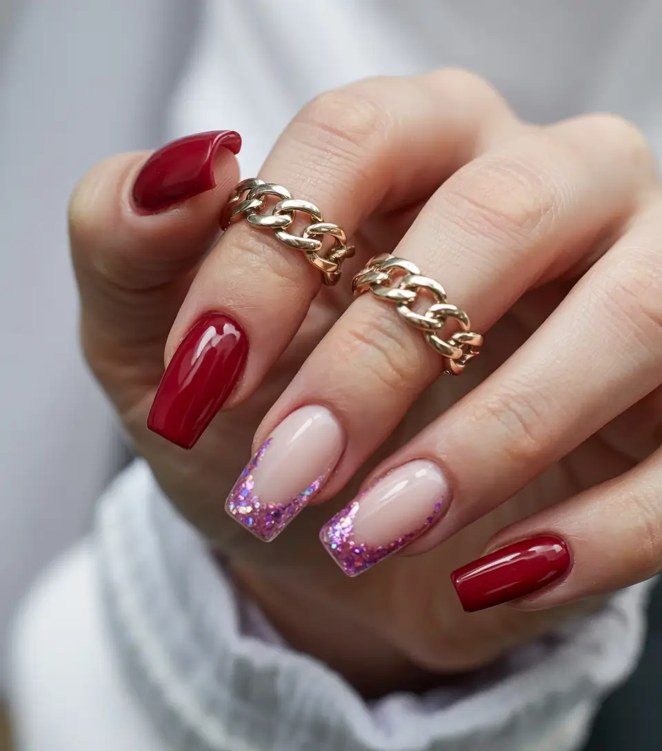 classy winter nails ideas 2025 2026 Garnet Meets Glitter