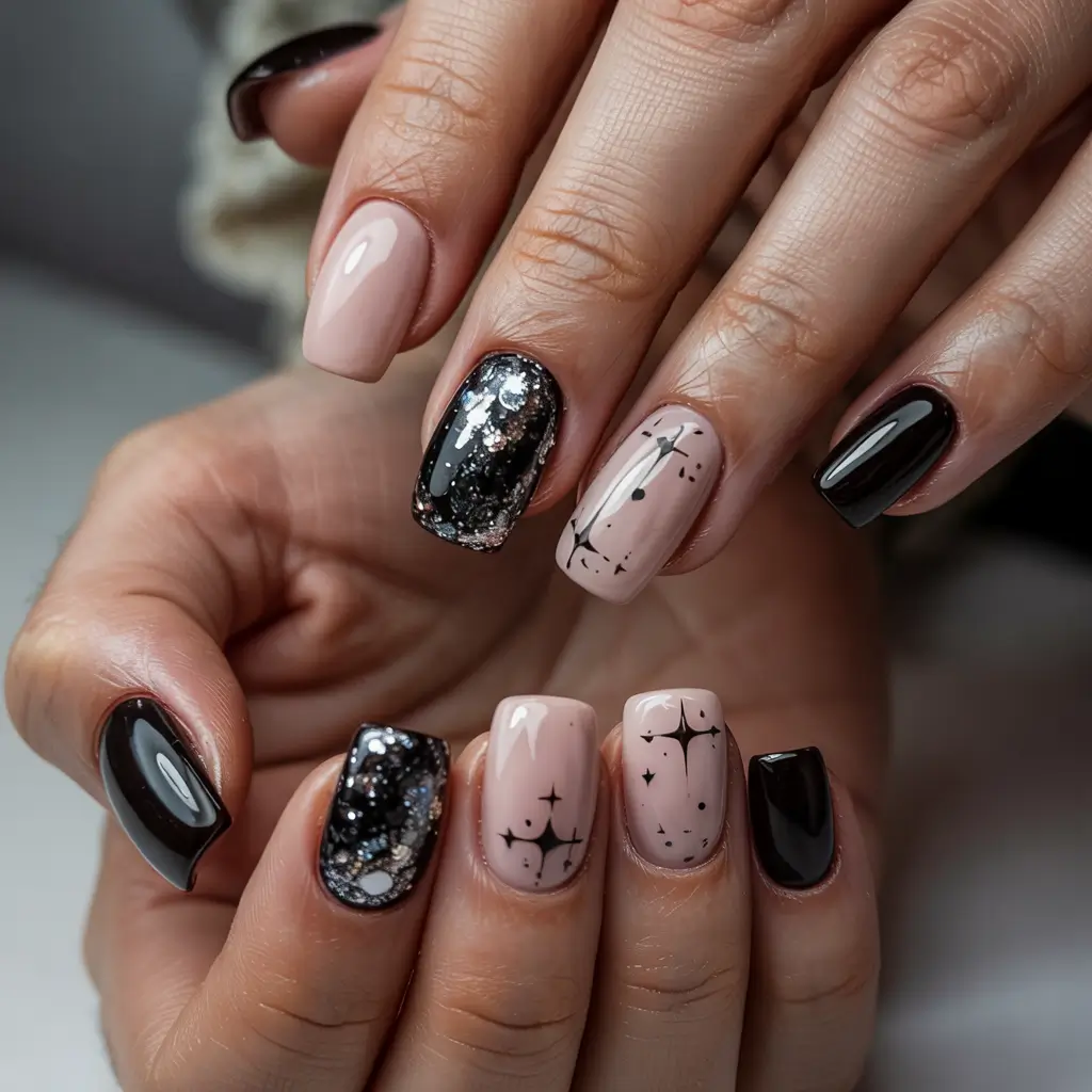 classy winter nails ideas 2025 2026 Starry Night Glam