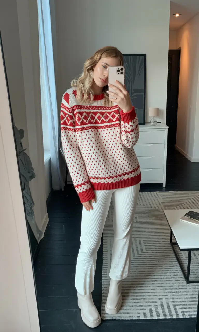 Cozy Outfits to Wear in December 2025 Frosty Cheer in Red and Cream