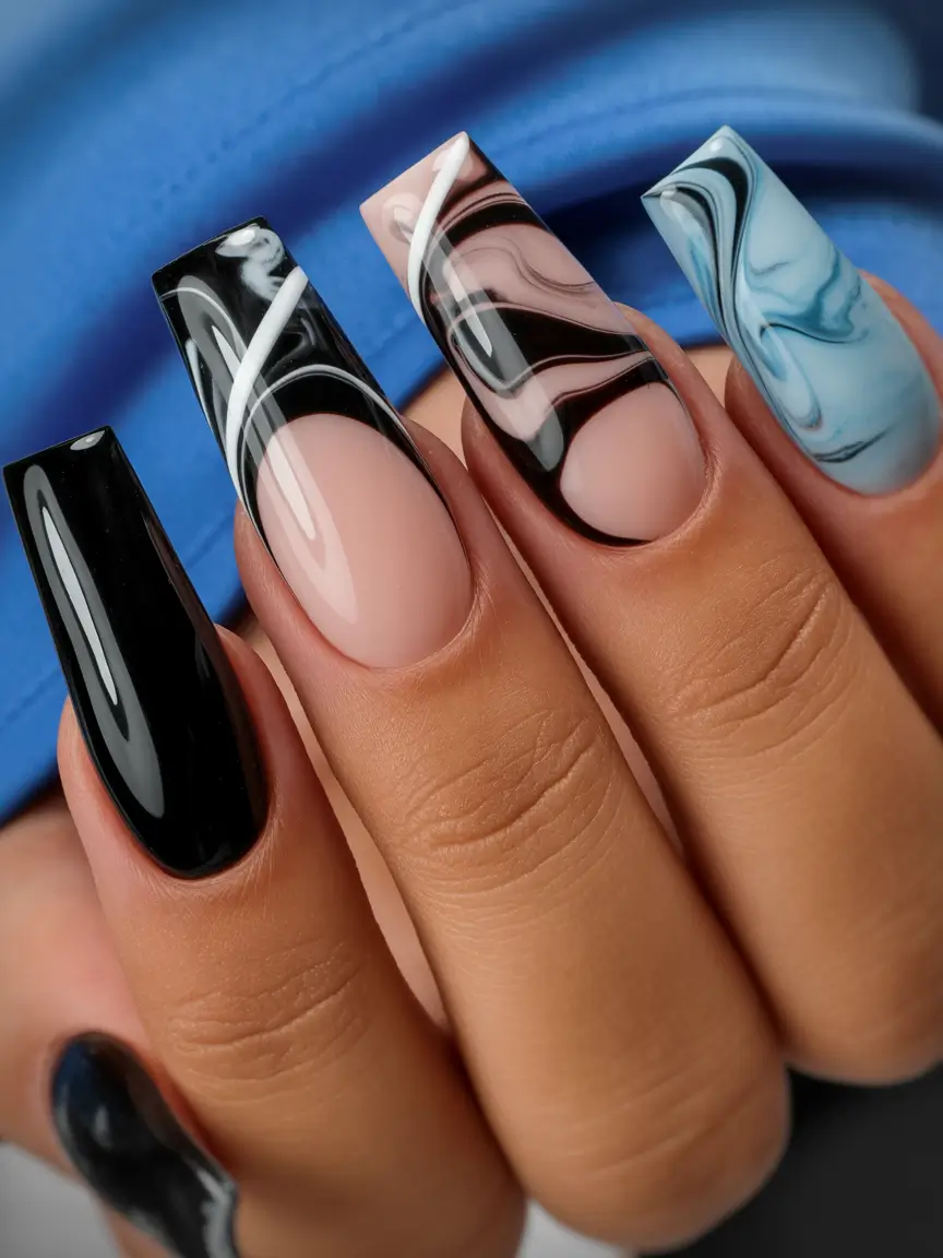 Cute Winter Gel Nails 2025–2026 Abstract Marble Mood