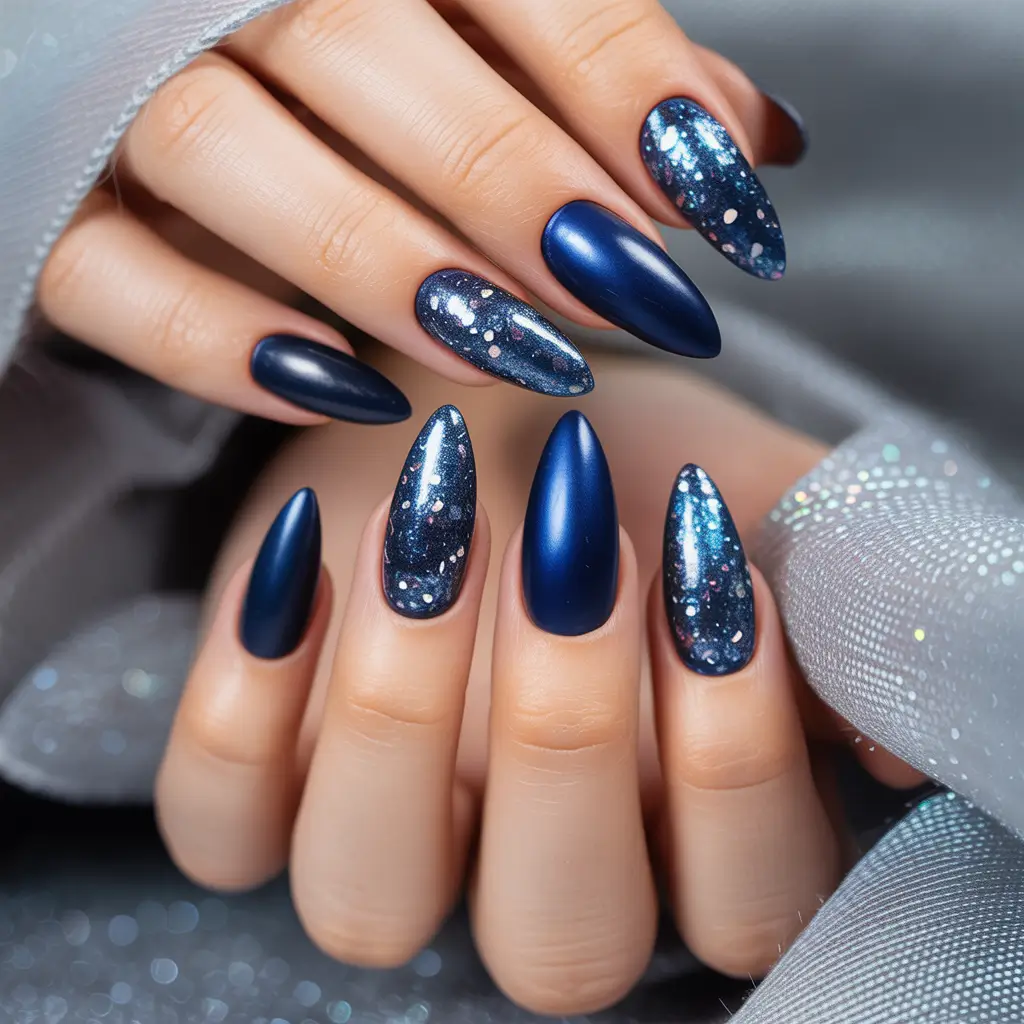 Cute Winter Gel Nails 2025–2026 Midnight Galaxy