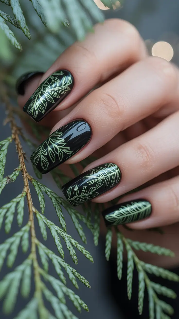 Cute Winter Gel Nails 2025–2026 Evergreen Botanical Touch