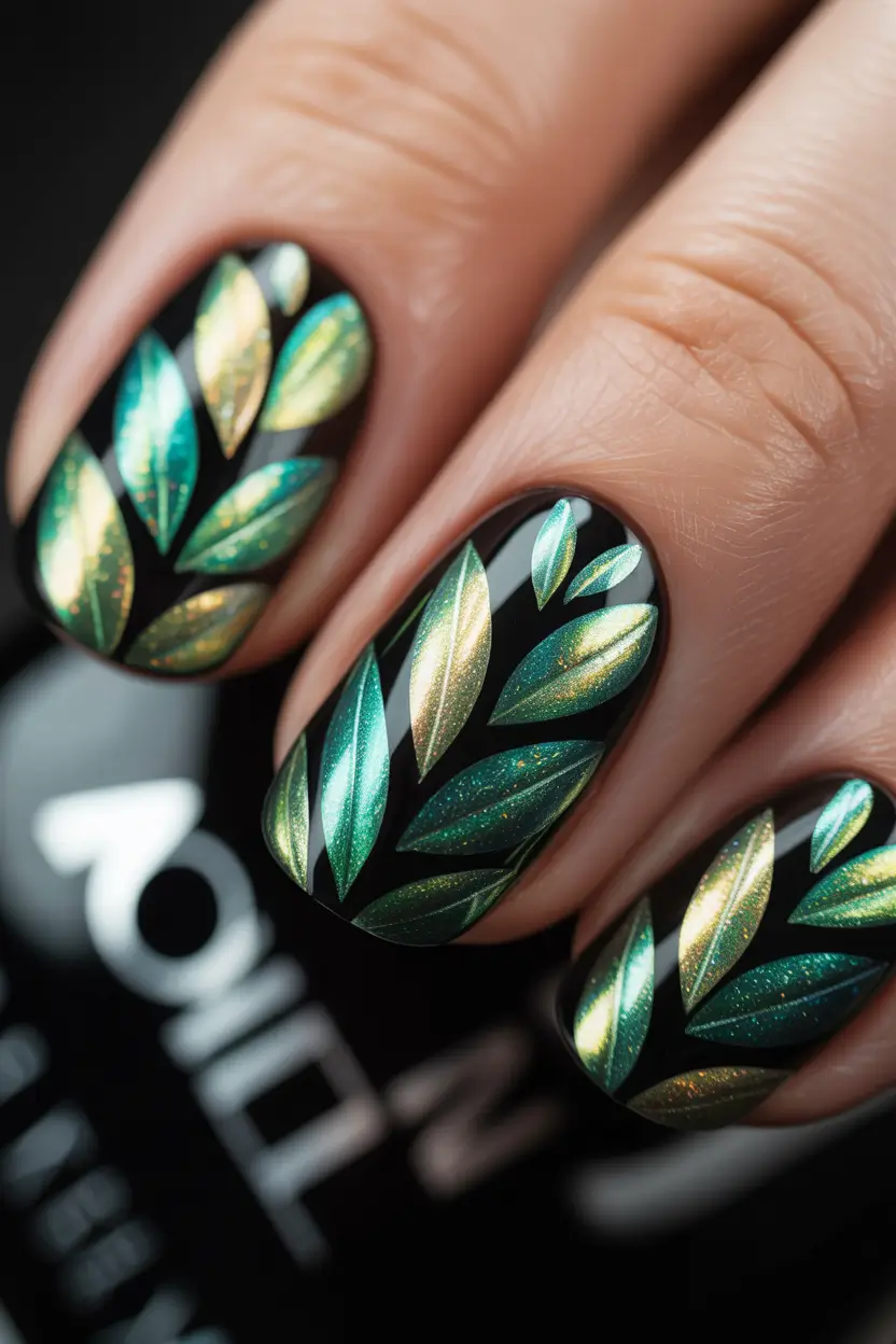 Cute Winter Gel Nails 2025–2026 Golden Leaf Shine