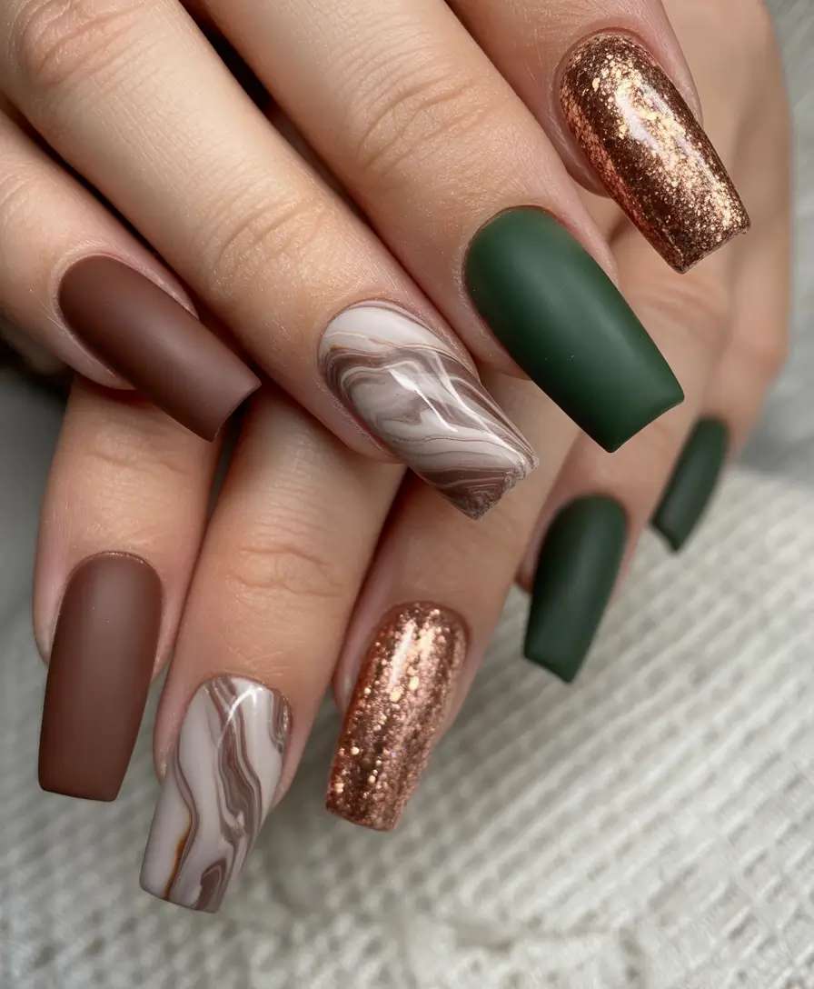 Cute Winter Gel Nails 2025–2026 Mocha Marble Blend