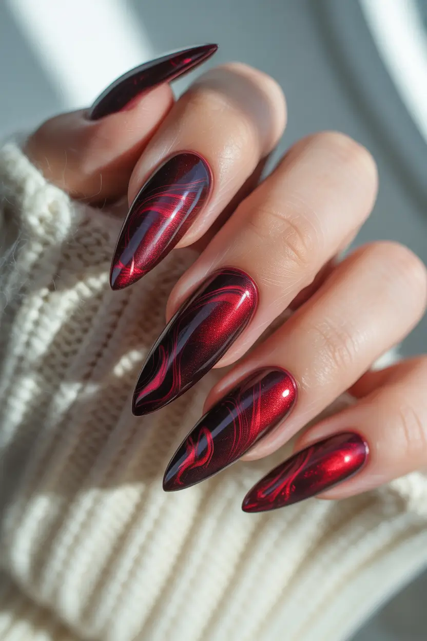 Cute Winter Gel Nails 2025–2026 Crimson Chrome Drama