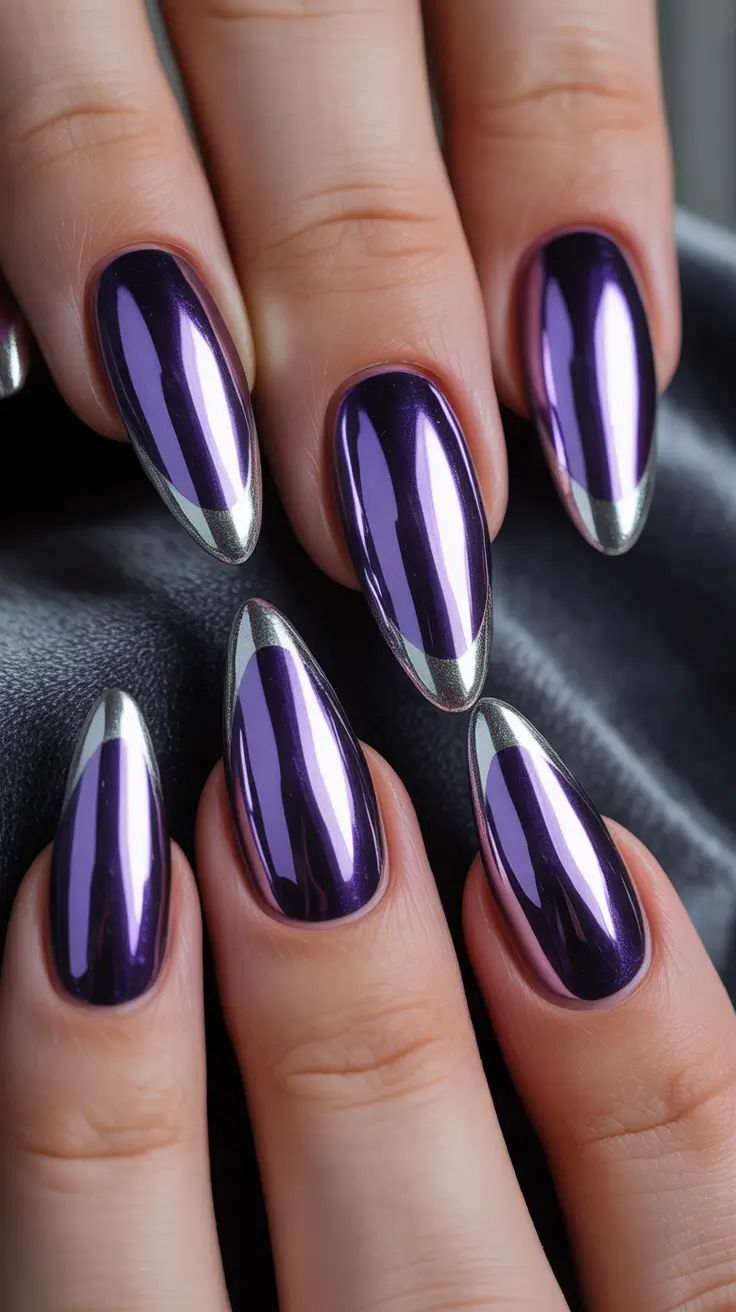 Cute Winter Gel Nails 2025–2026 Violet Mirror Tips