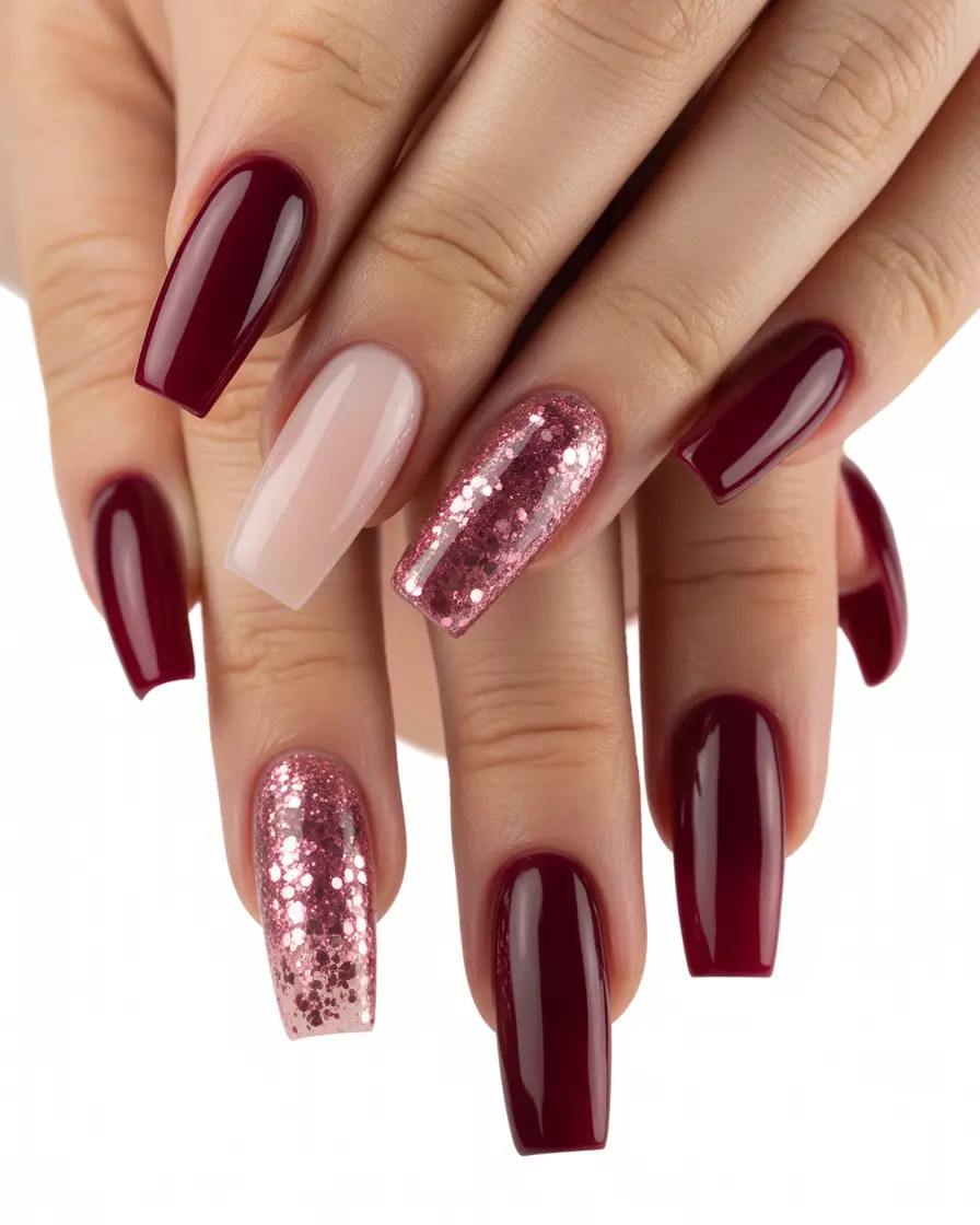 Cute Winter Gel Nails 2025–2026 Berry & Blush Sparkle