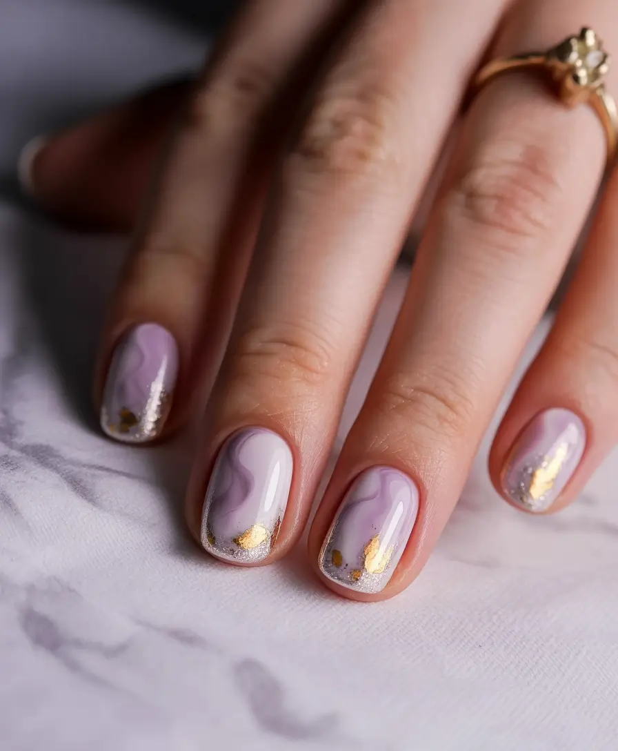 Cute Winter Gel Nails 2025–2026 Soft Lilac Veins