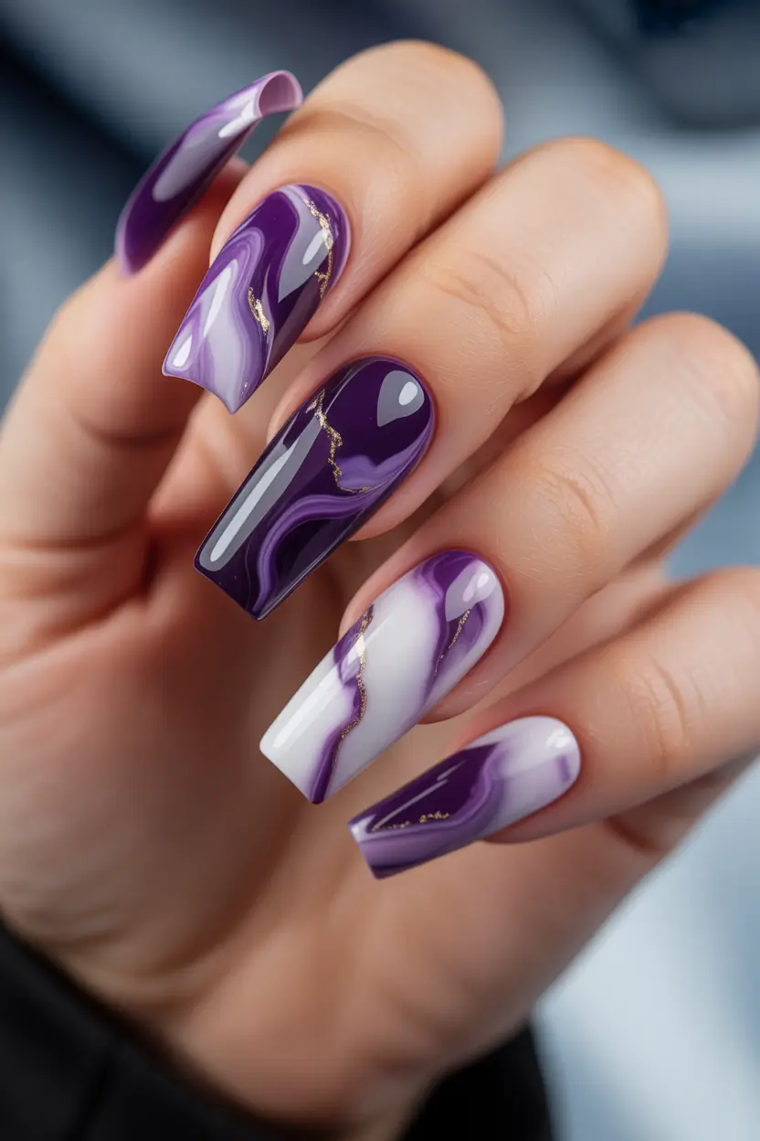 Cute Winter Gel Nails 2025–2026 Lavender Marble Dreams