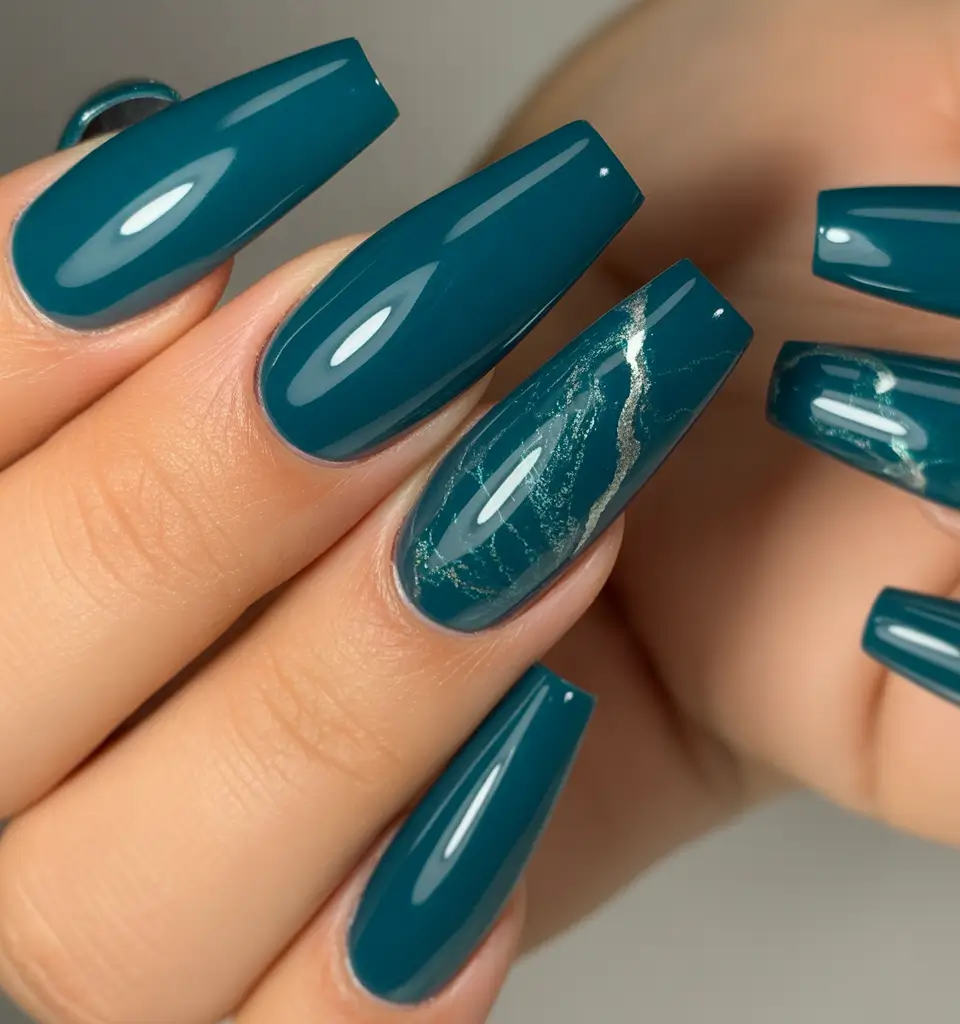 Cute Winter Gel Nails 2025–2026 Teal Touch of Winter