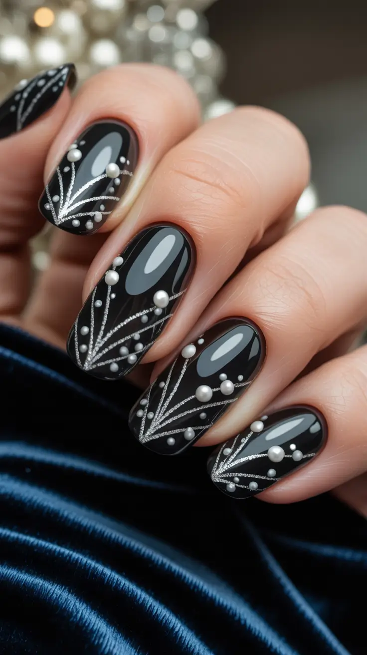 Cute Winter Gel Nails 2025–2026 Black Pearl Glam