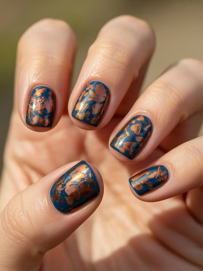 Cute Winter Gel Nails 2025–2026 Copper Leaf Magic