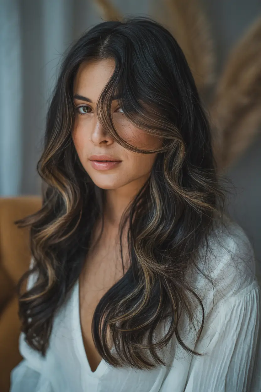 Dark Hair Colors for Winter 2025–2026 Chestnut Balayage Layers