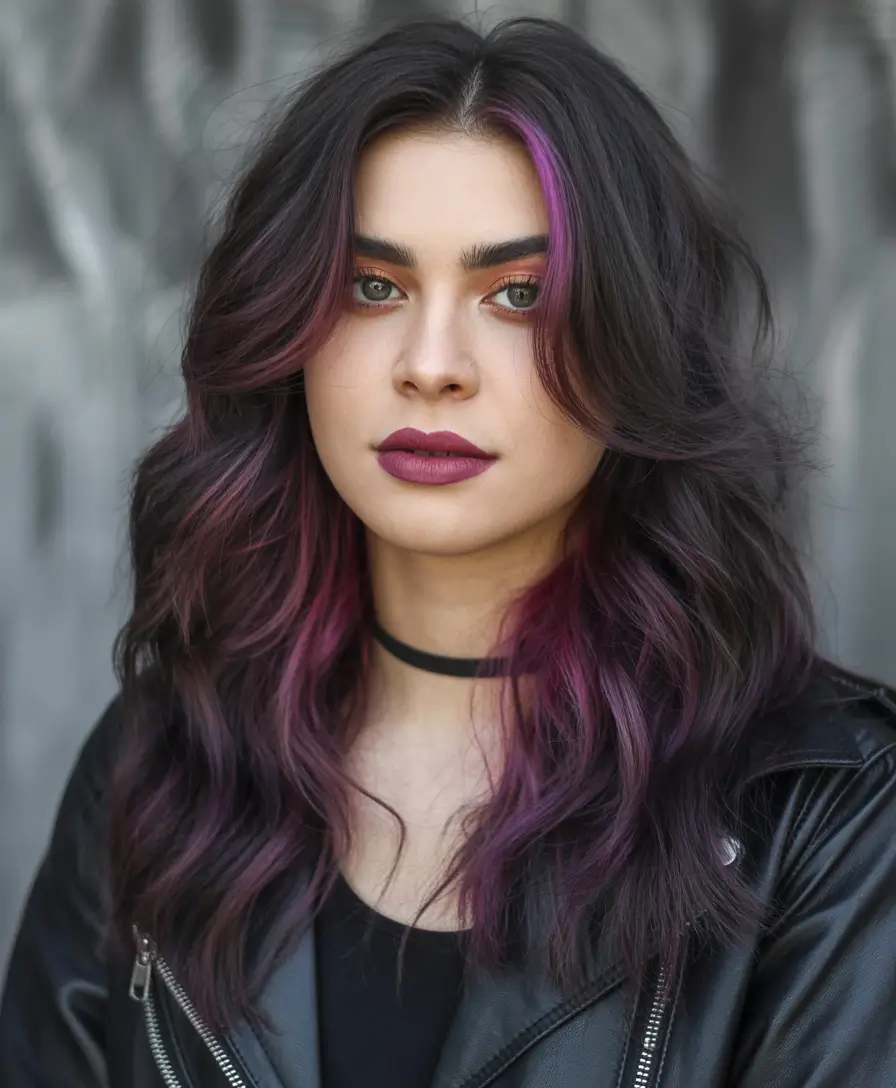 Dark Hair Colors for Winter 2025–2026 Smoky Plum Waves