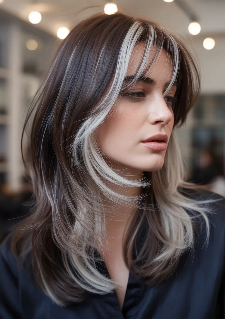 Dark Hair Colors for Winter 2025–2026 Ash Blonde Face Frame